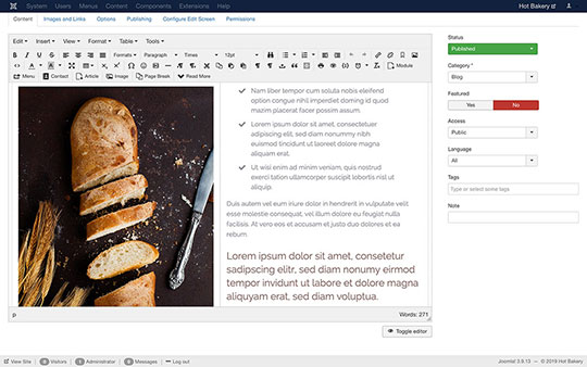 Edit content of Bakery template visually