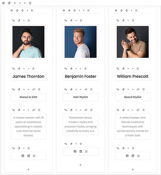 Page builder in the Barber Joomla template