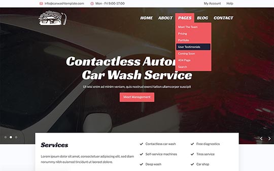 Drop-down Joomla menu in the Car Wash template