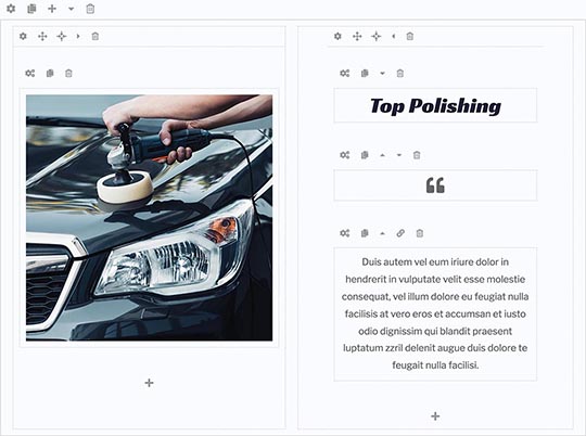 Page builder included with the Car Wash template