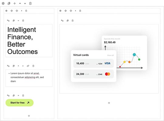 Page builder in the Cardence template