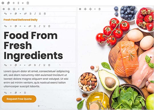 Page builder in the Catering Joomla template