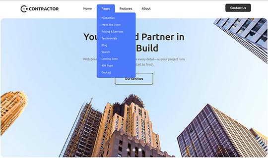 Drop-down menu in the Contractor template