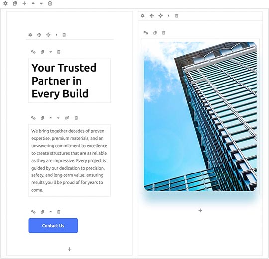 Page builder in the Contractor Joomla template