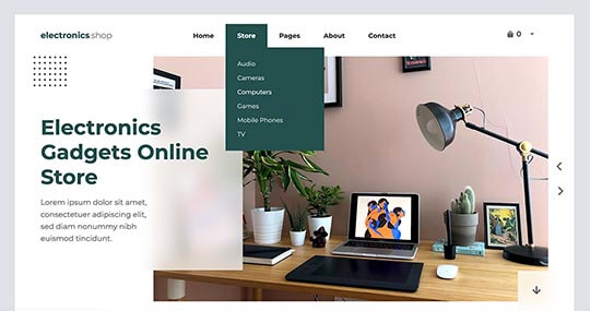 Drop-down menu in the Electronics Shop template
