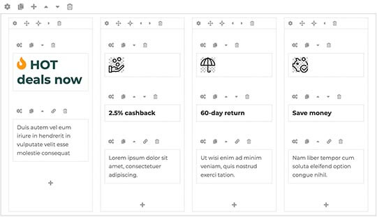 Page builder in the Electronics Shop template