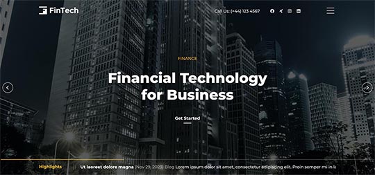 Carousel module in the Fintech template