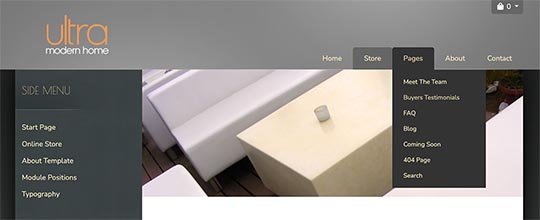 Drop-down menu in the Furniture Store template