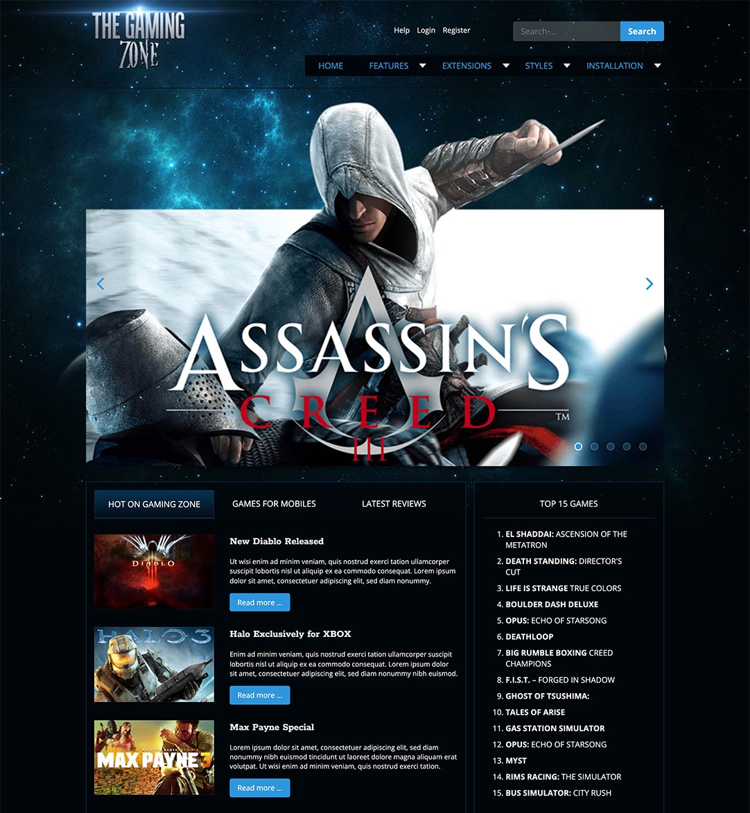 Gaming games website themes and templates