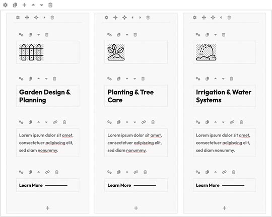 Joomla page builder in the Gardening template