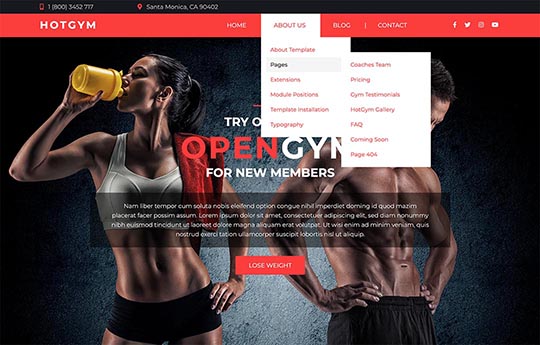 Drop-down multilevel menu in the Gym template