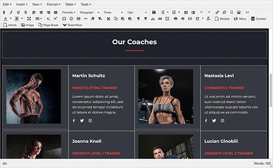 Edit content of Gym template visually