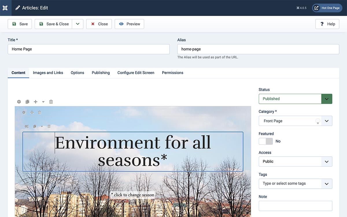 One Page template with Page Builder