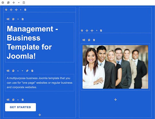 Page builder in the Management One Page Business Joomla template