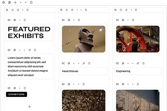 Page builder in the Museum template