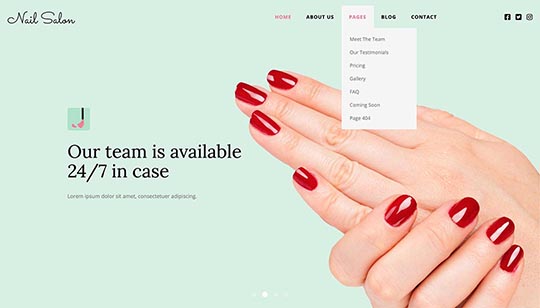 Drop-down multilevel menu in the Nail Salon template