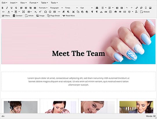 Edit content of Nail Salon template visually