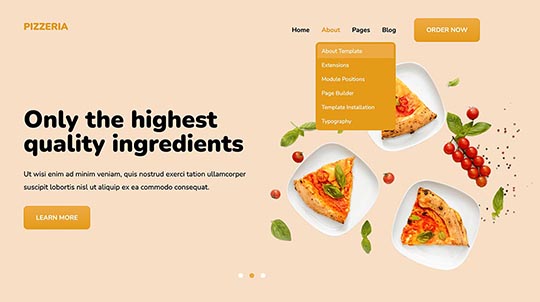 Drop-down Joomla menu in the Pizzeria template