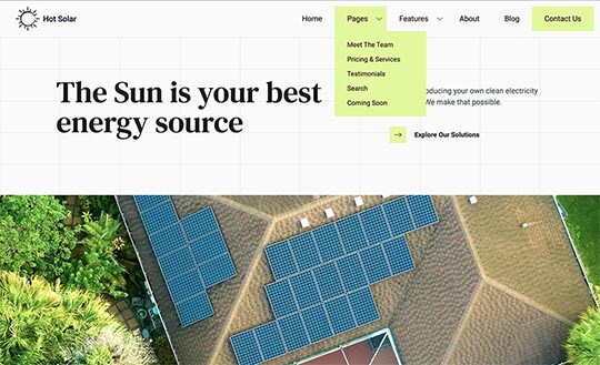 Drop-down menu in the Solar Joomla template
