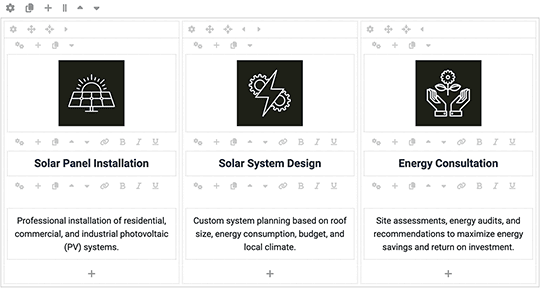 Page builder in the Solar Ecology Joomla template