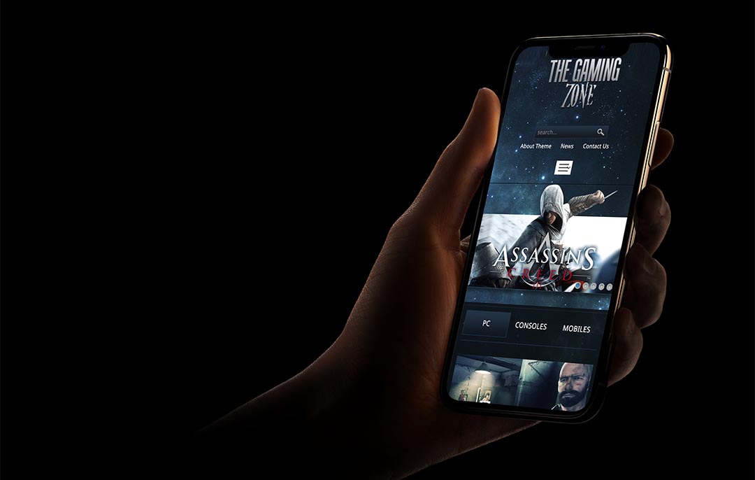 Gaming Zone Responsive WordPress theme on smartphone
