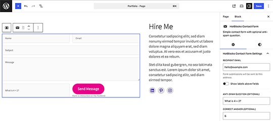 HotBlocks Contact Form plugin in Multiplex theme