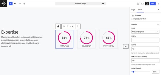 Counters block plugin in the Multiplex theme