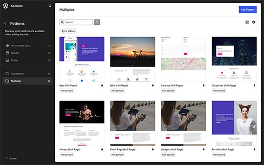 Block patterns bundled in the Multiplex theme