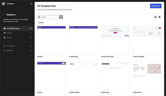 Header and Footer template parts for Multiplex block theme