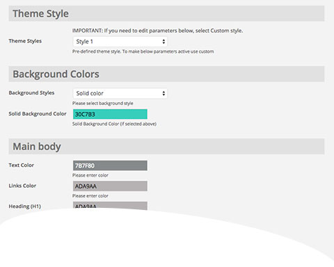 Wine theme parameters