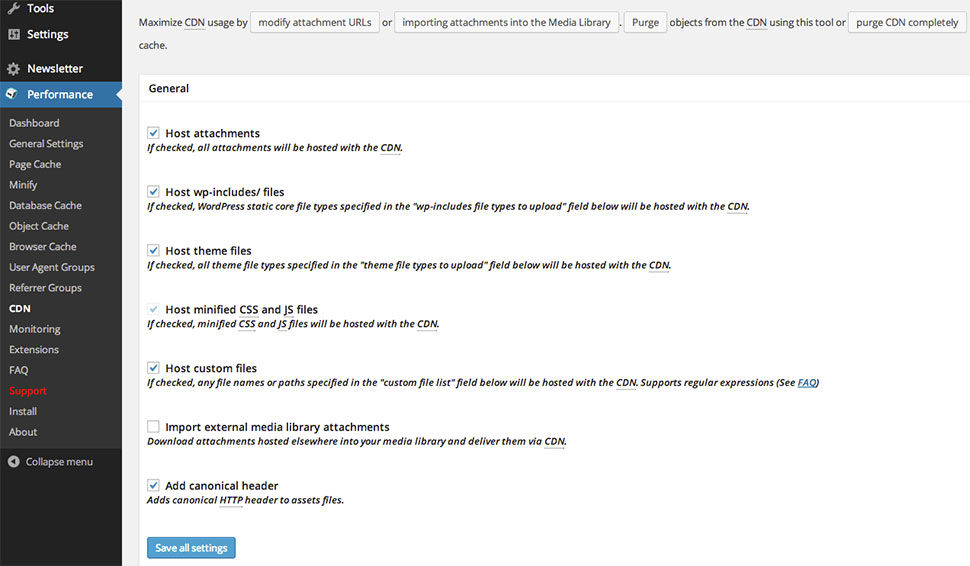 CDN WordPress plugin file selection
