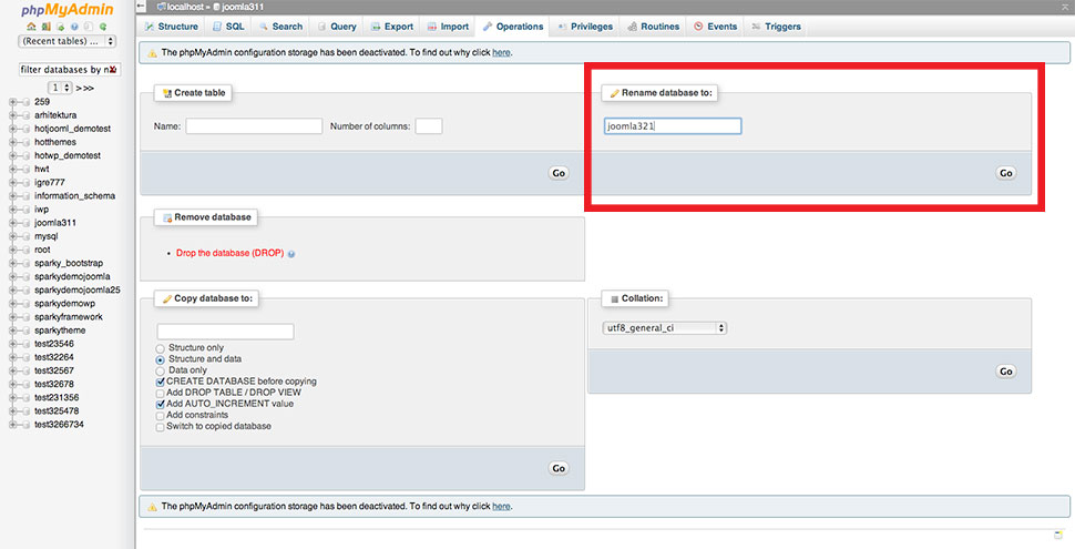 Rename database in PhpMyAdmin