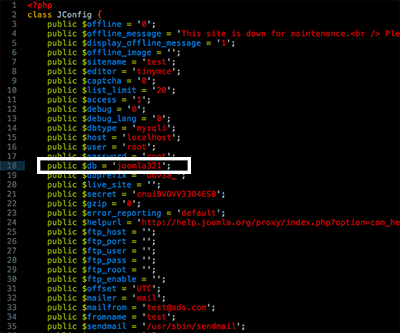 Change database name in Joomla