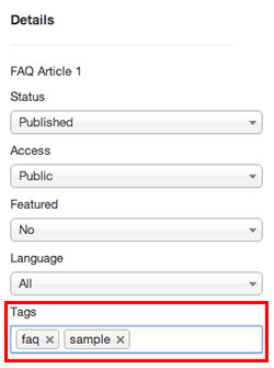 Joomla tags backend