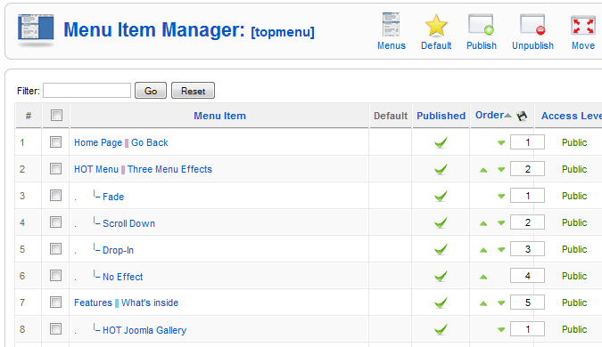 Joomla menus