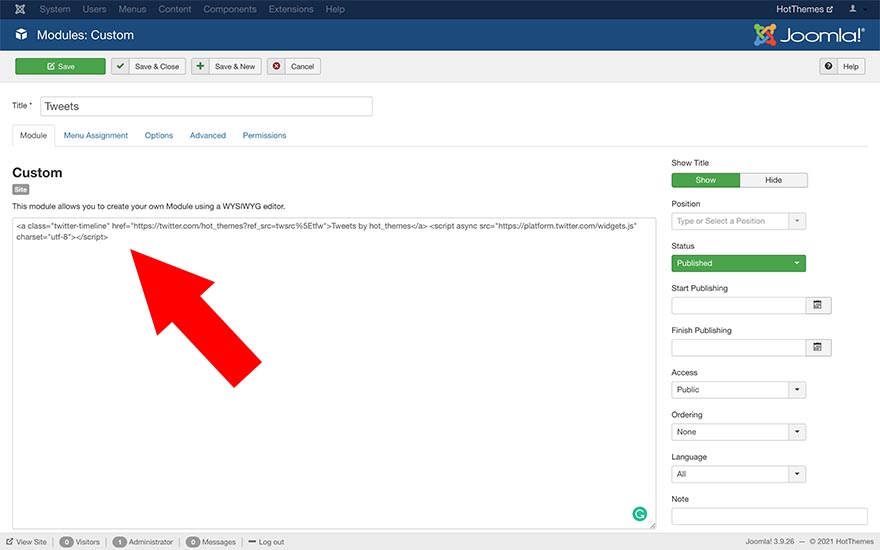 Twitter widget in Joomla